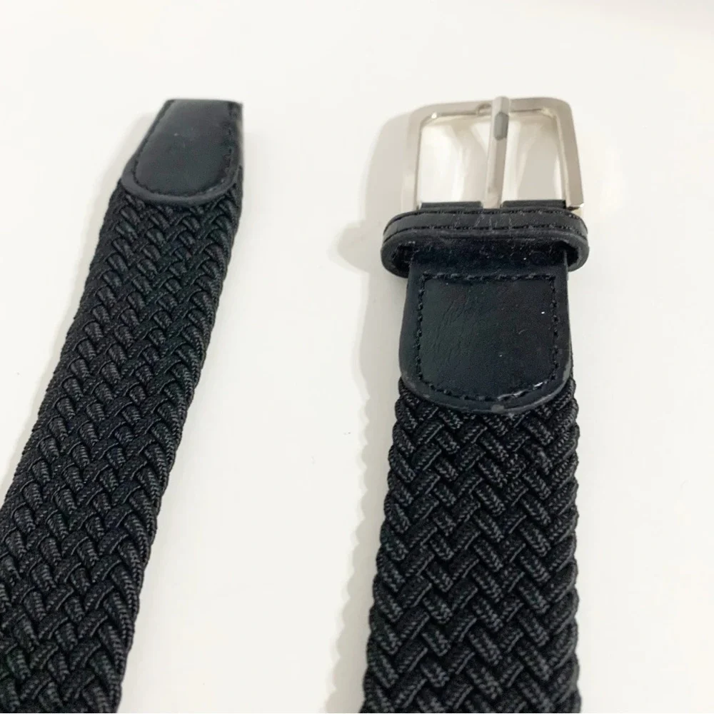 Unbranded Woven Stretch Herringbone Elastic Belt Silver Tone Hardwa Faux Leather